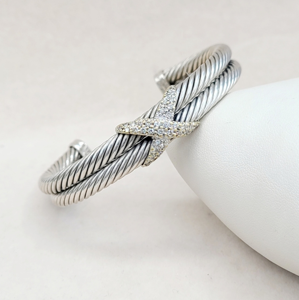 David Yurman Double Diamond X Bracelet With 18k Gold